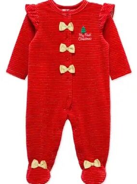 Little Me • NWT My first Christmas pjs Baby Red Velvet Bow One-Piece Romper